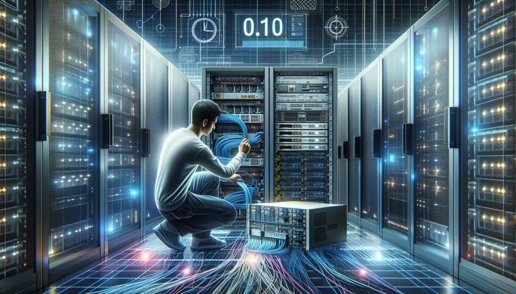 Técnico trabajando en un centro de datos para restaurar una conexión perdida